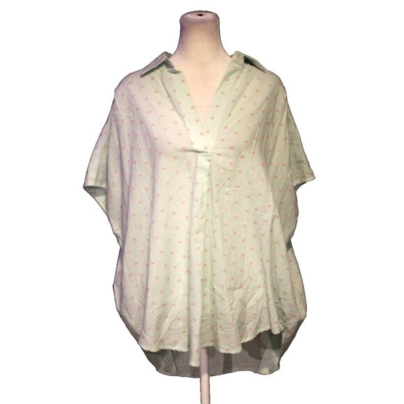 Womens French Connection Size M Cap Sleeve Blouse Oversized Pink Mint Green - Picture 1 of 2